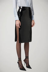 Gonna Elisabetta Franchi in ecopelle vinilica con bottoni laterali fronte 1