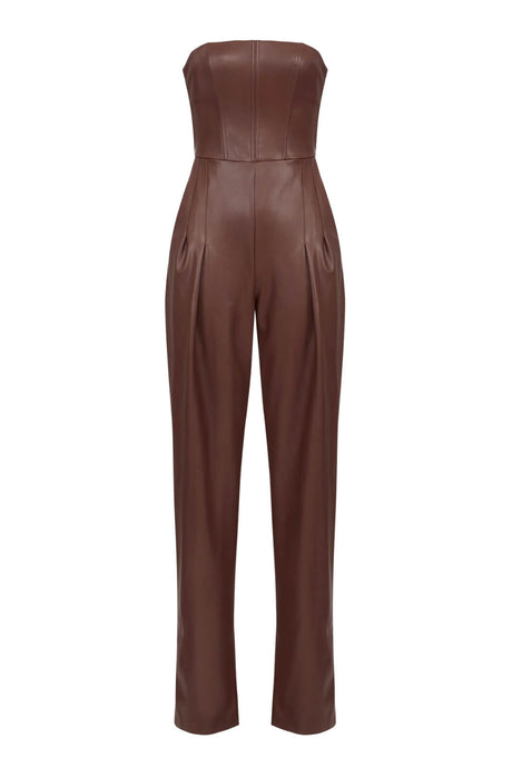 Tuta da donna Elisabetta Franchi in ecopelle con collo bustier fronte