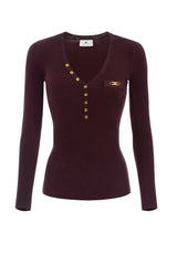 Maglia da donna Elisabetta Franchi scollo a V a costine fronte