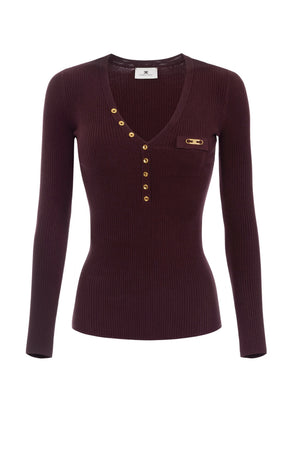 Maglia da donna Elisabetta Franchi scollo a V a costine fronte