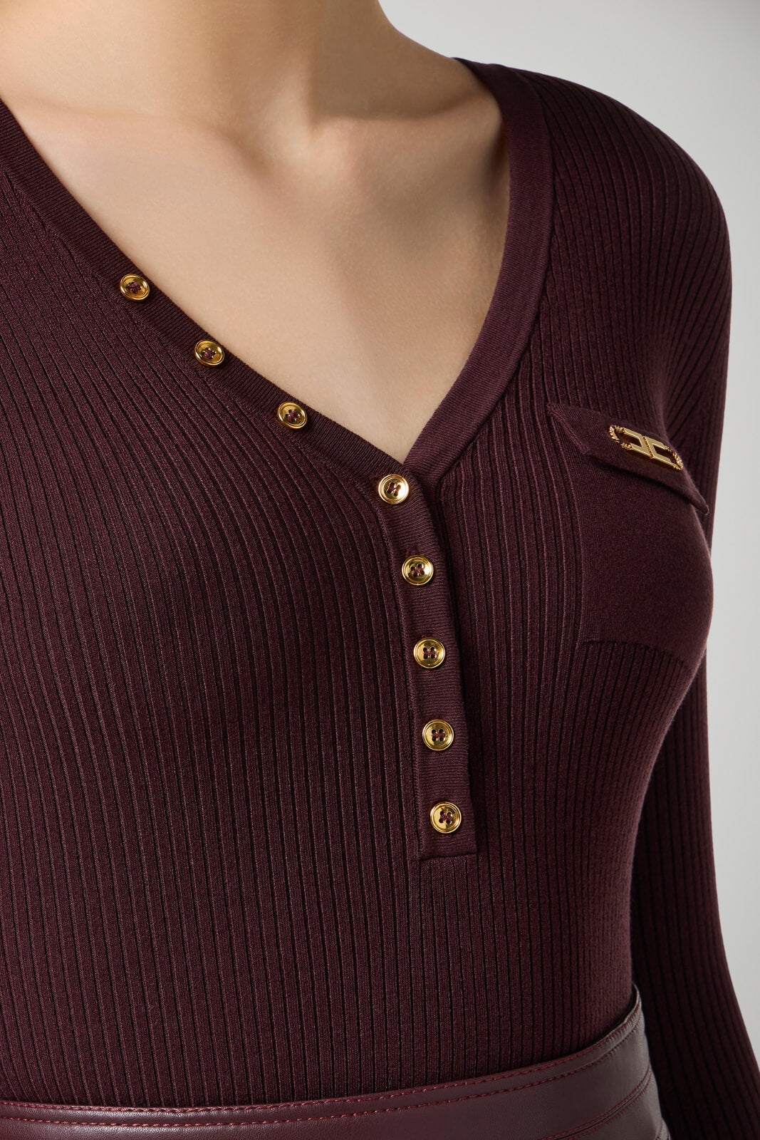 Maglia da donna Elisabetta Franchi scollo a V a costine dettaglio