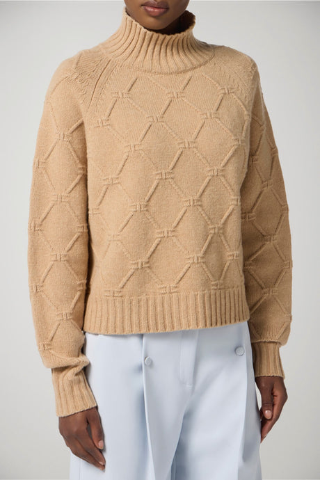 Maglione donna Elisabetta Franchi a dolcevita in trama losanghe fronte 1