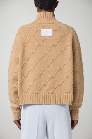 Maglione donna Elisabetta Franchi a dolcevita in trama losanghe retro