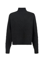 Maglione donna Elisabetta Franchi a dolcevita in trama losanghe fronte colore nero