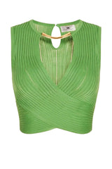 Top donna Elisabetta Franchi smanicato con scollo a V con vestibilità slim e aderente in viscosa e poliammide