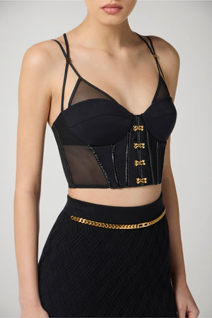 Top da donna Elisabetta Franchi in neoprene con spalline e corsetto fronte 1