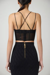 Top da donna Elisabetta Franchi in neoprene con spalline e corsetto retro