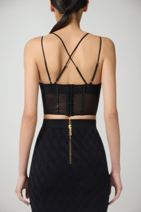Top da donna Elisabetta Franchi in neoprene con spalline e corsetto retro