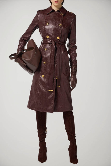 Elisabetta Franchi Women's Faux Leather Trench Coat with Belt