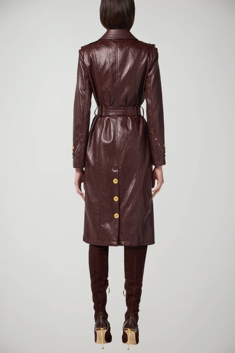 Elisabetta Franchi Women's Faux Leather Trench Coat with Belt
