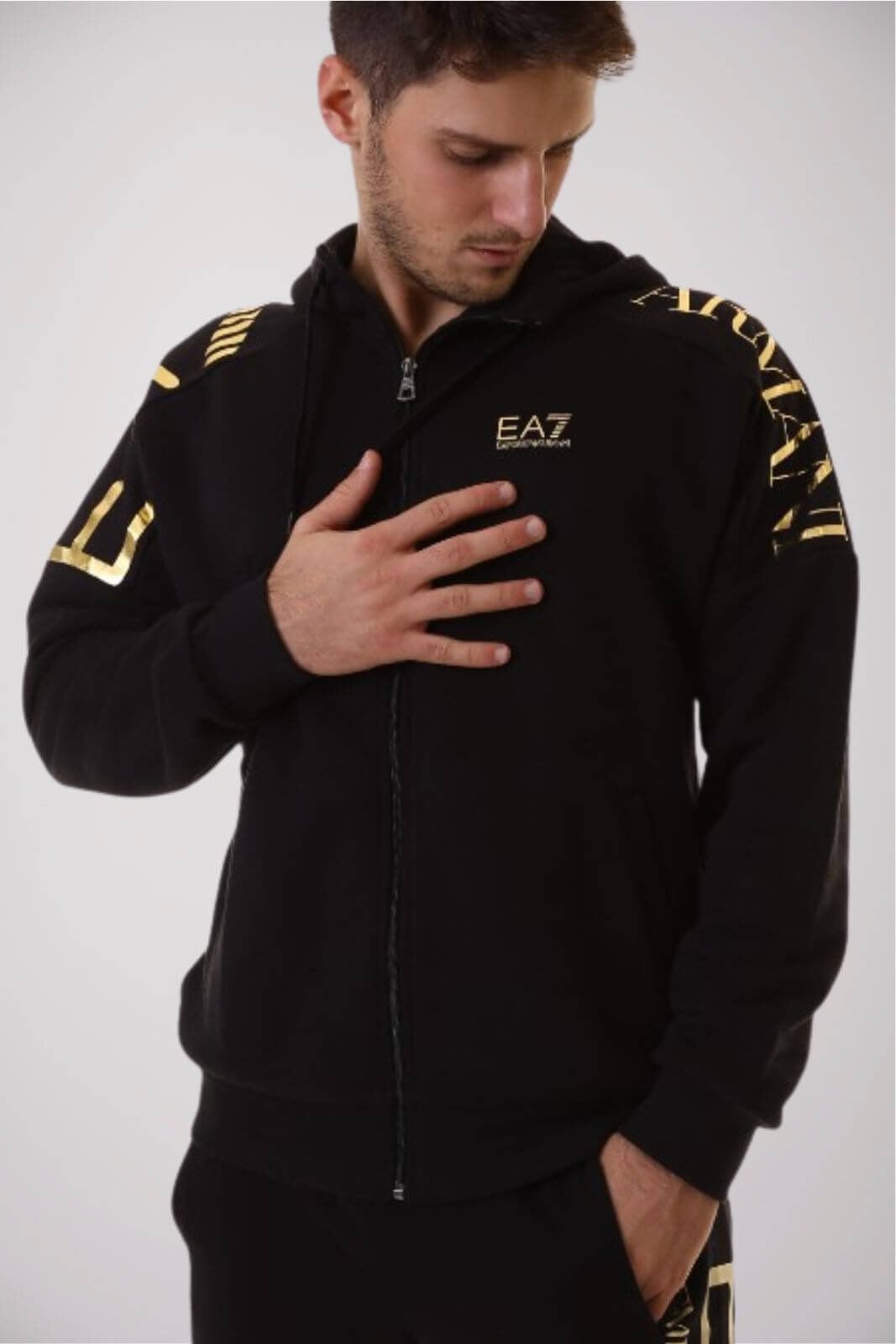 Emporio Armani Felpa Uomo full zip con stampa laminata