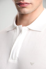 Polo uomo Emporio Armani maniche corte in lyocell e cotone in tinta unita bianca