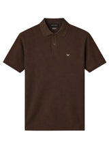 Polo uomo Emporio Armani in cotone con collo classico slim fit in tinta unita color fango