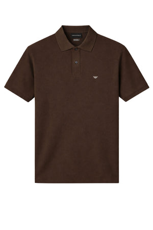 Polo uomo Emporio Armani in cotone con collo classico slim fit in tinta unita color fango