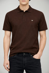 Polo uomo Emporio Armani in cotone con collo classico slim fit in tinta unita color fango