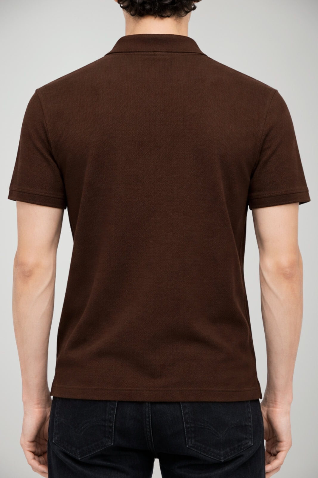 Polo uomo Emporio Armani in cotone con collo classico slim fit in tinta unita color fango