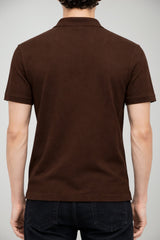 Polo uomo Emporio Armani in cotone con collo classico slim fit in tinta unita color fango