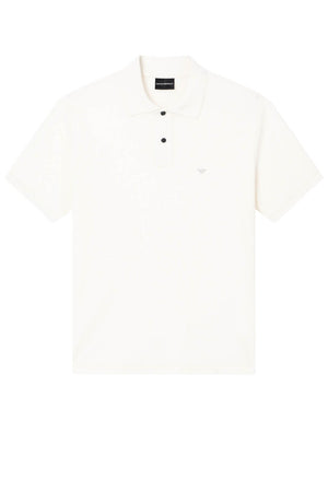 Polo uomo Emporio Armani in cotone slim fit in tinta unita color panna