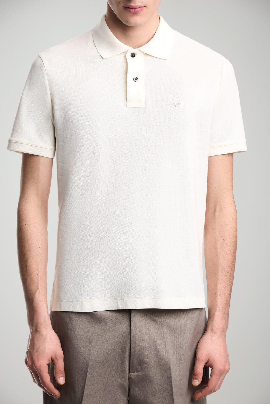 Polo uomo Emporio Armani in cotone slim fit in tinta unita color panna