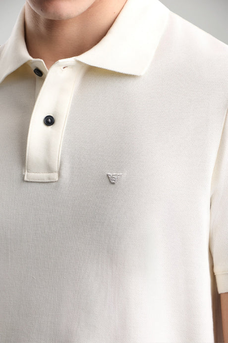 Polo uomo Emporio Armani in cotone slim fit in tinta unita color panna