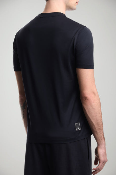 T-shirt uomo Emporio Armani maniche corte in lyocell e cotone tinta unita blu navy