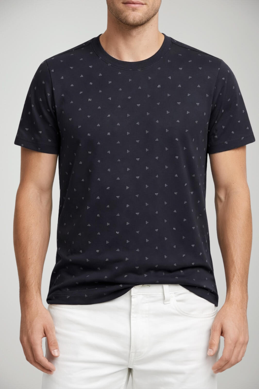 T-shirt uomo Emporio Armani blu navy con logo all over in jersey di misto cotone e lyocell