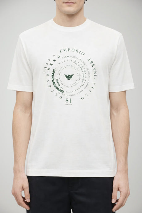 T-shirt uomo Emporio Armani in lyocell con stampa centrale in tinta unita bianca