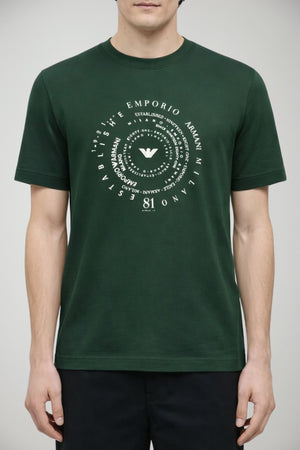 T-shirt uomo Emporio Armani in lyocell con stampa centrale in tinta unita verde