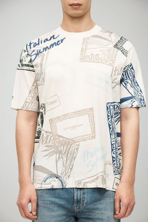 T-shirt uomo Emporio Armani in jersey di misto lyocell e cotone con stampe 