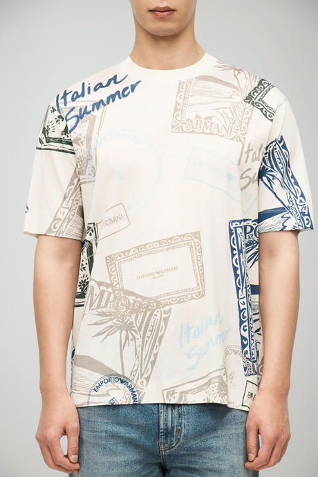 T-shirt uomo Emporio Armani in jersey di misto lyocell e cotone con stampe 