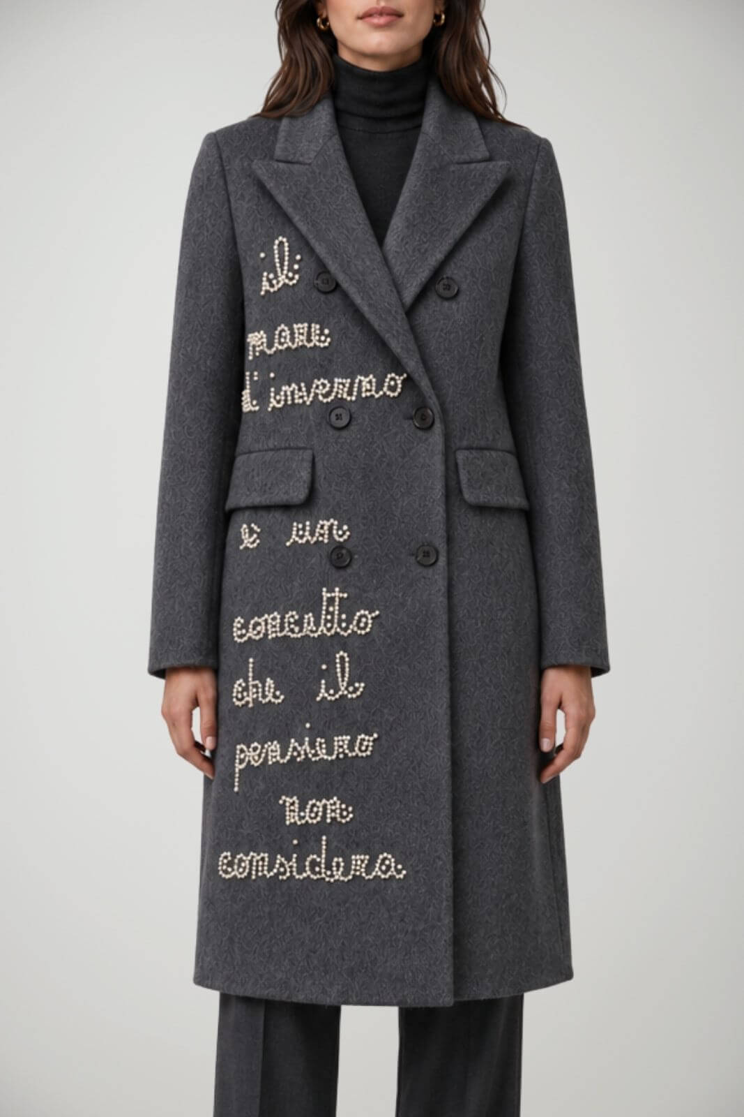 Front Street Cappotto Donna lungo con perline e strass