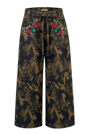 Front Street Pantaloni Donna con Applicazioni Floreali Handcraft