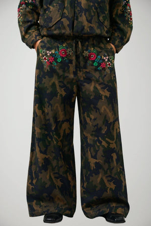 Front Street Pantaloni Donna con Applicazioni Floreali Handcraft