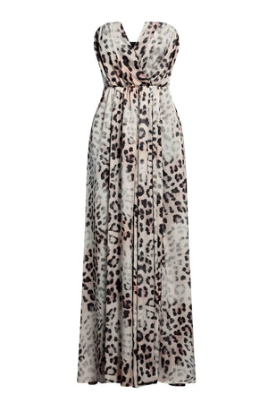 Gaelle Women's Long Animal Print Satin Dress