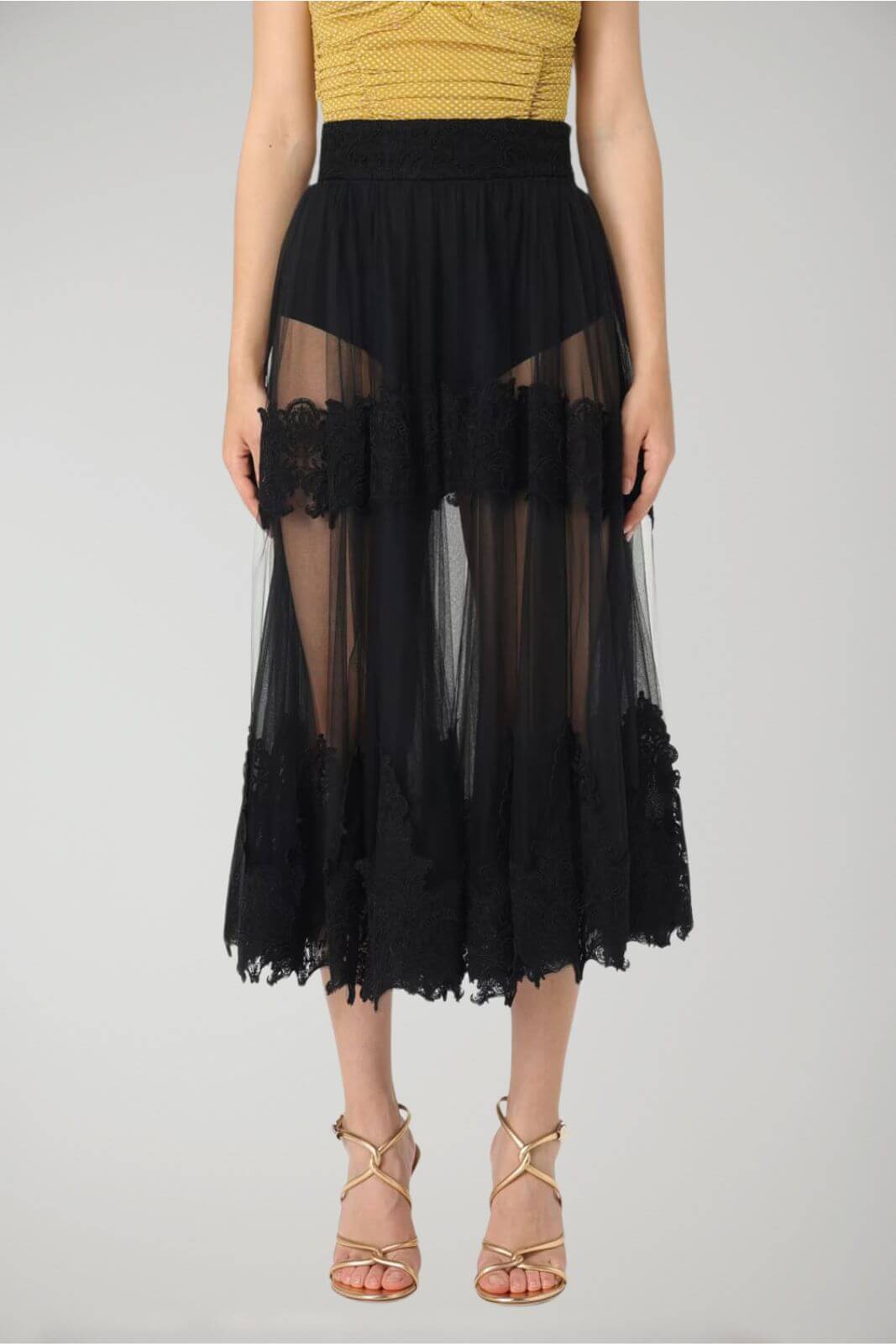 Elisabetta Franchi gonna donna in tulle con decorazioni in pizzo