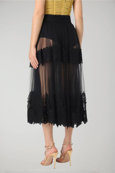 Elisabetta Franchi women's tulle skirt with lace decorations