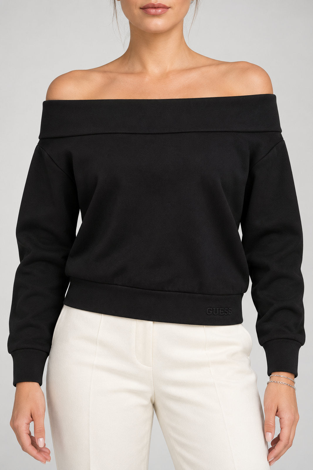 Guess Felpa Donna Tessuto Tecnico Scollo Bardot