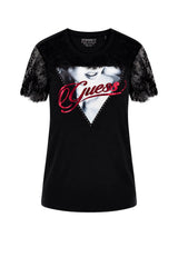 Guess T-shirt Donna con inserto in pizzo