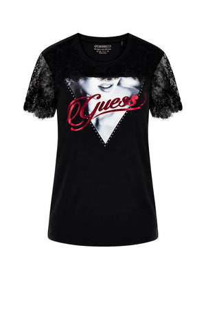 Guess T-shirt Donna con inserto in pizzo