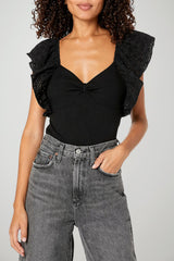 Guess Top Donna maniche in pizzo a volant