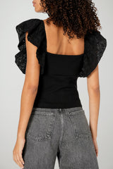 Guess Top Donna maniche in pizzo a volant