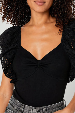 Guess Top Donna maniche in pizzo a volant