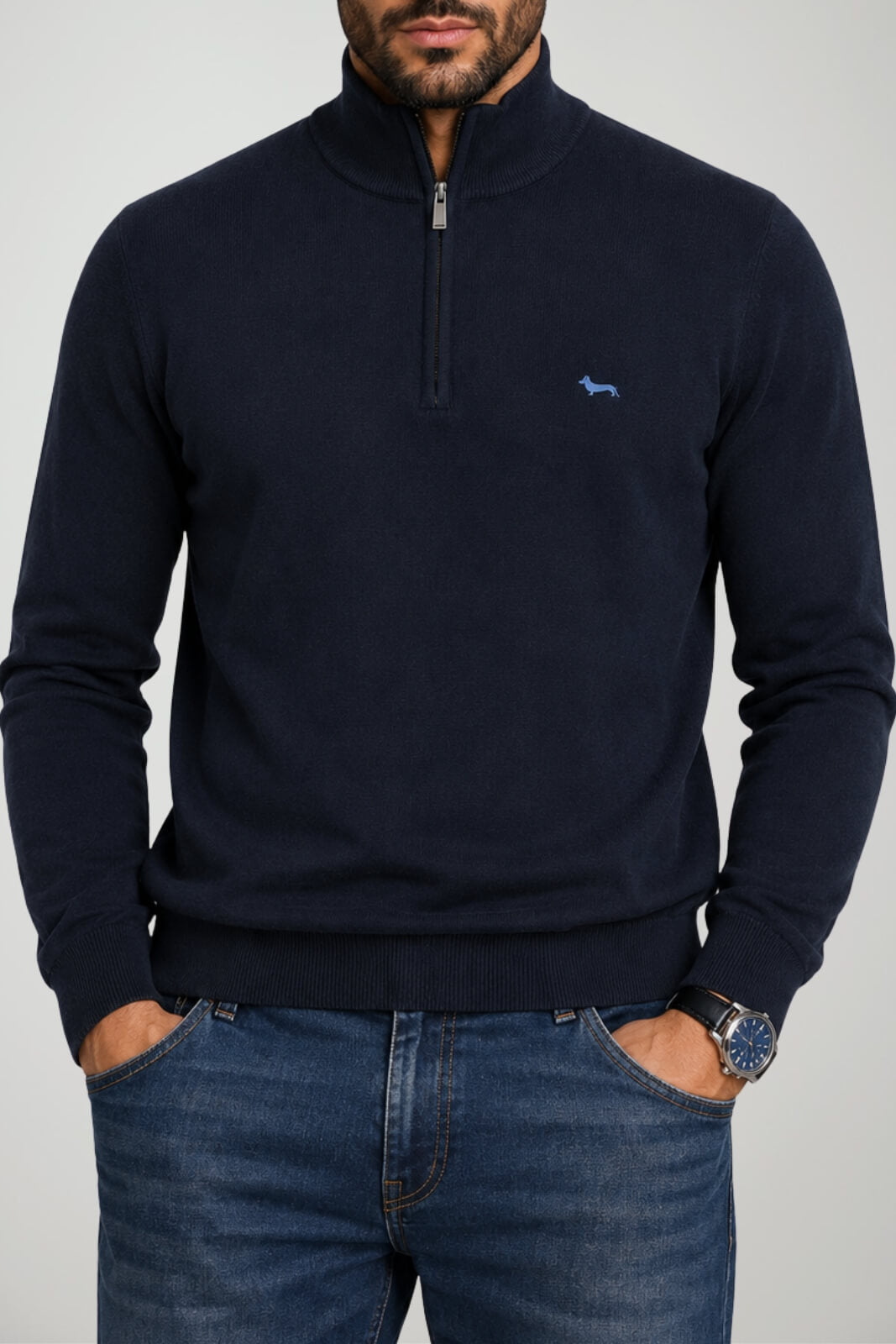 Harmont & Blaine Maglia Uomo con mezza zip e logo a contrasto