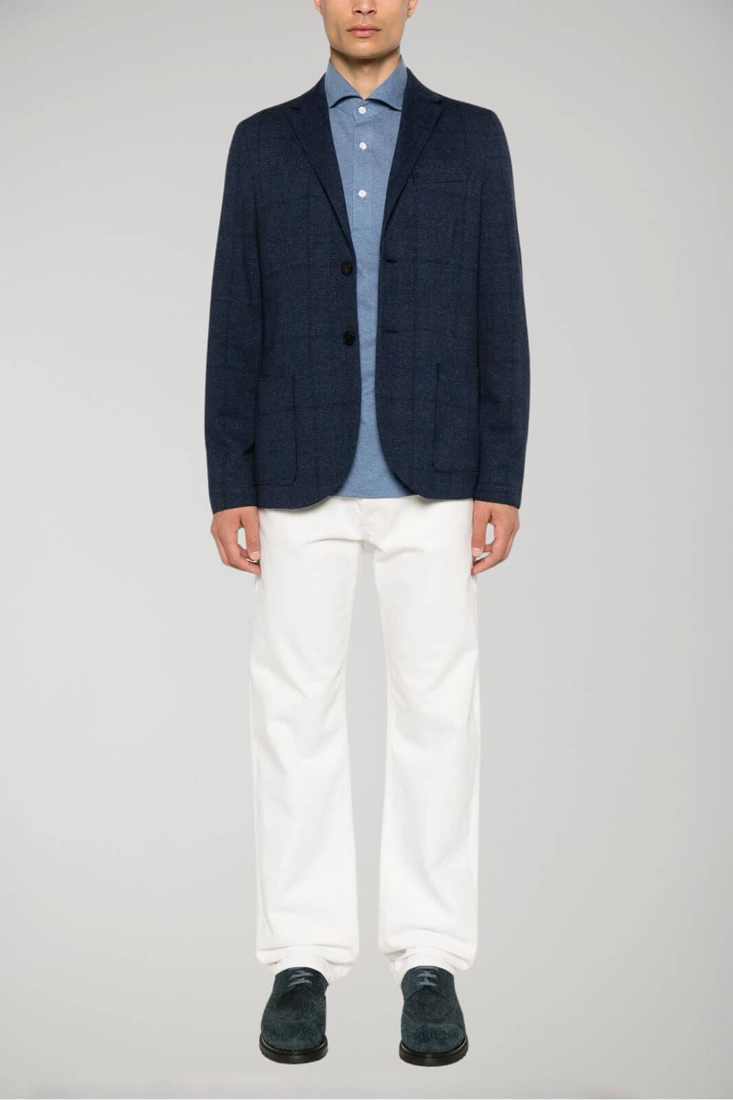 Giacca Harris Wharf London uomo monopetto Principe di Galles fronte outfit