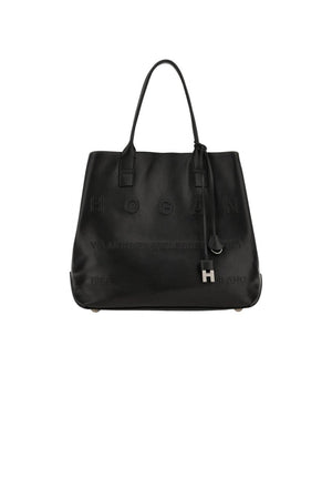 Hogan women's SHOPPING SCRIPT MEDIA bag in black leather