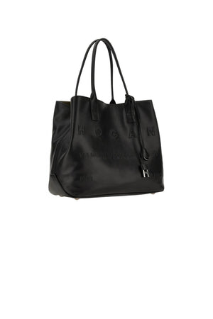 Hogan women's SHOPPING SCRIPT MEDIA bag in black leather