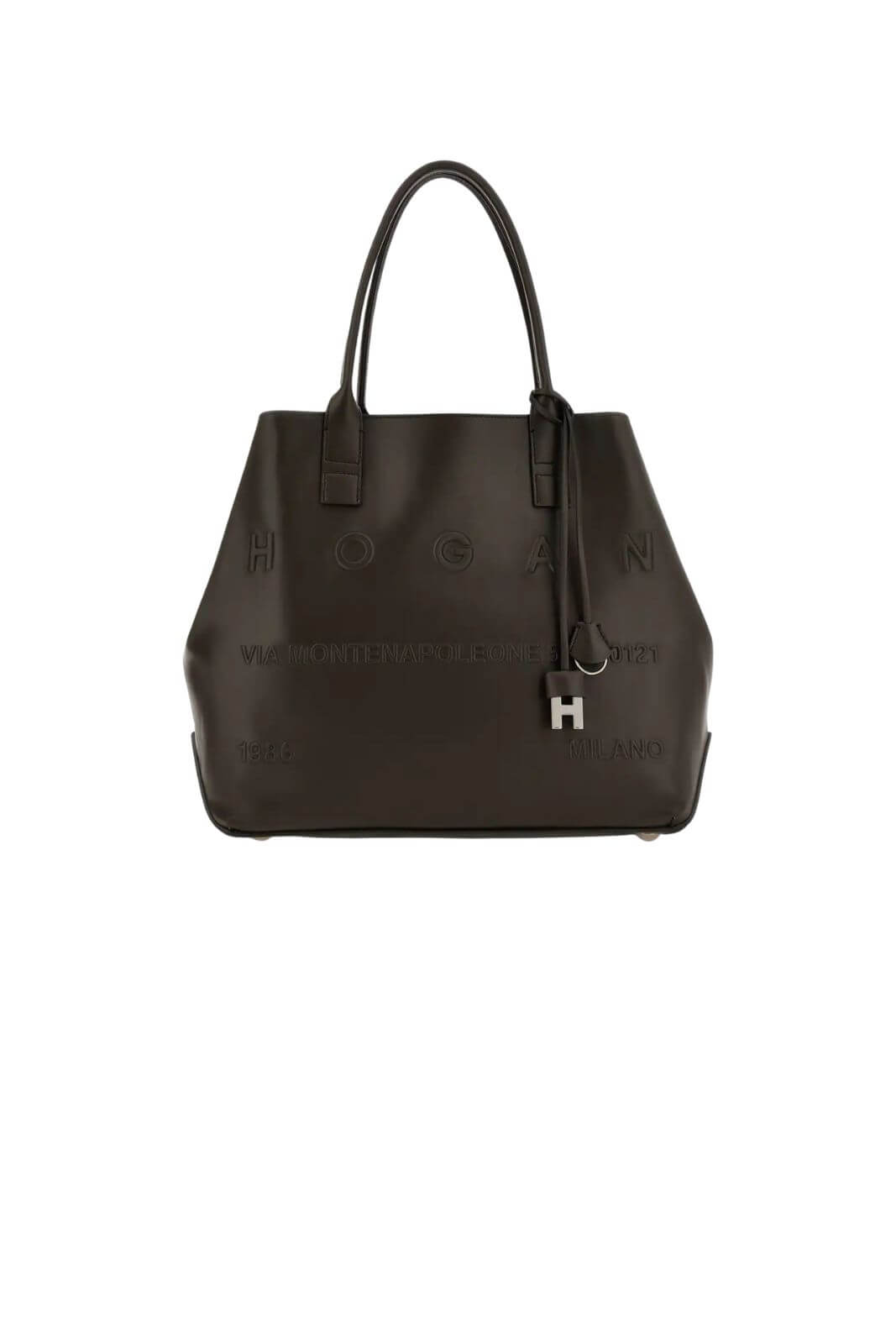 Hogan women's SHOPPING SCRIPT MEDIA bag in brown leather