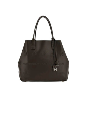 Hogan women's SHOPPING SCRIPT MEDIA bag in brown leather