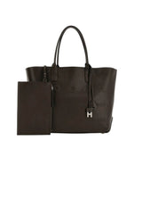 Hogan women's SHOPPING SCRIPT MEDIA bag in brown leather