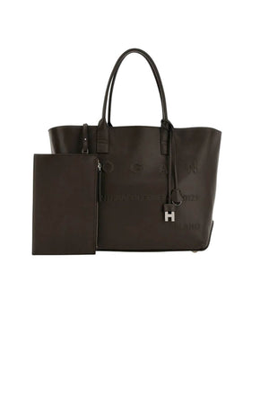 Hogan women's SHOPPING SCRIPT MEDIA bag in brown leather